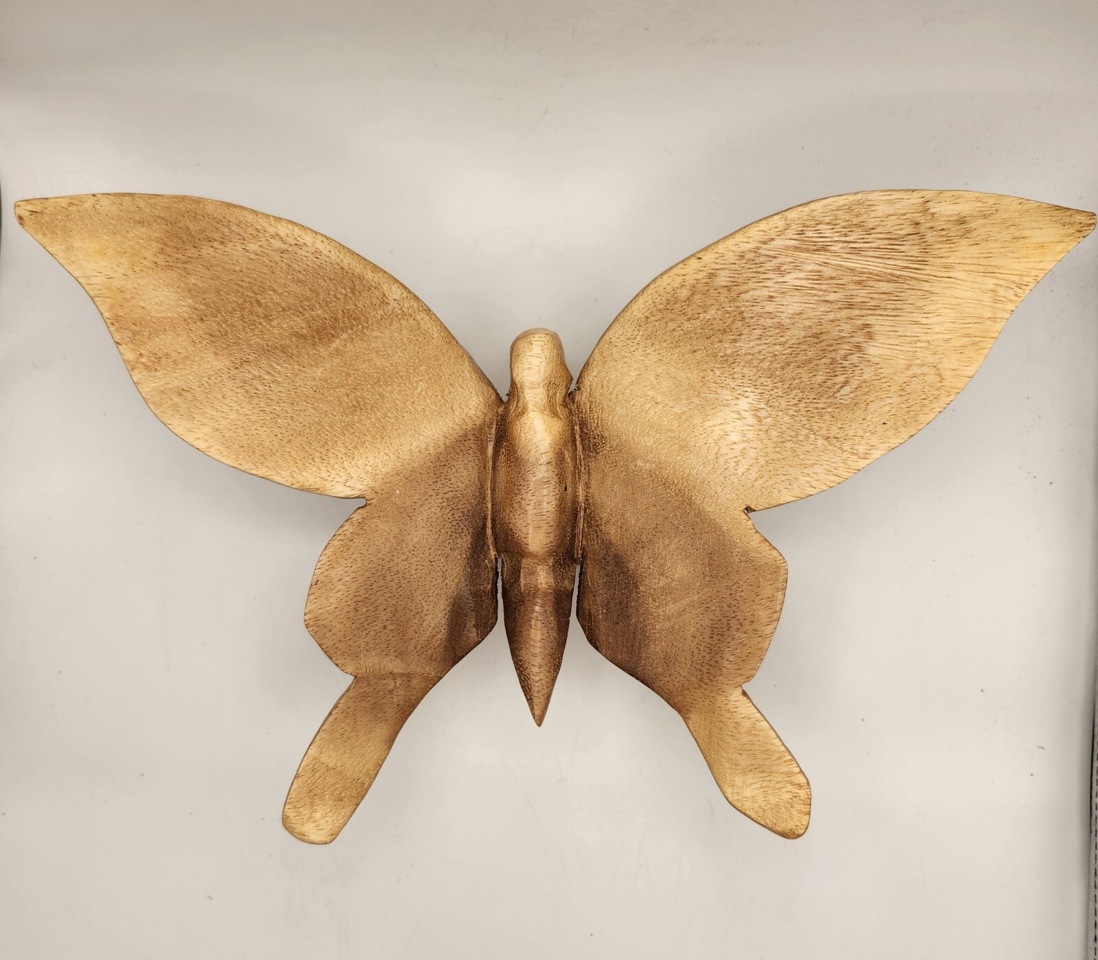 Carved Wood Butterfly Metal Gold Tone Legs Boho Decor