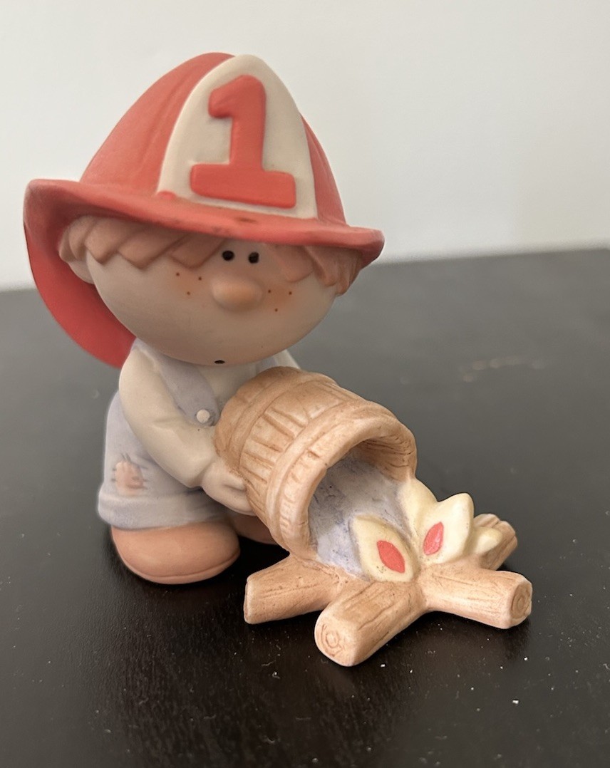 Vintage Tim Fabrizio Bumpkins Porcelain Figurine Fire Fighter Fireman Boy 1996