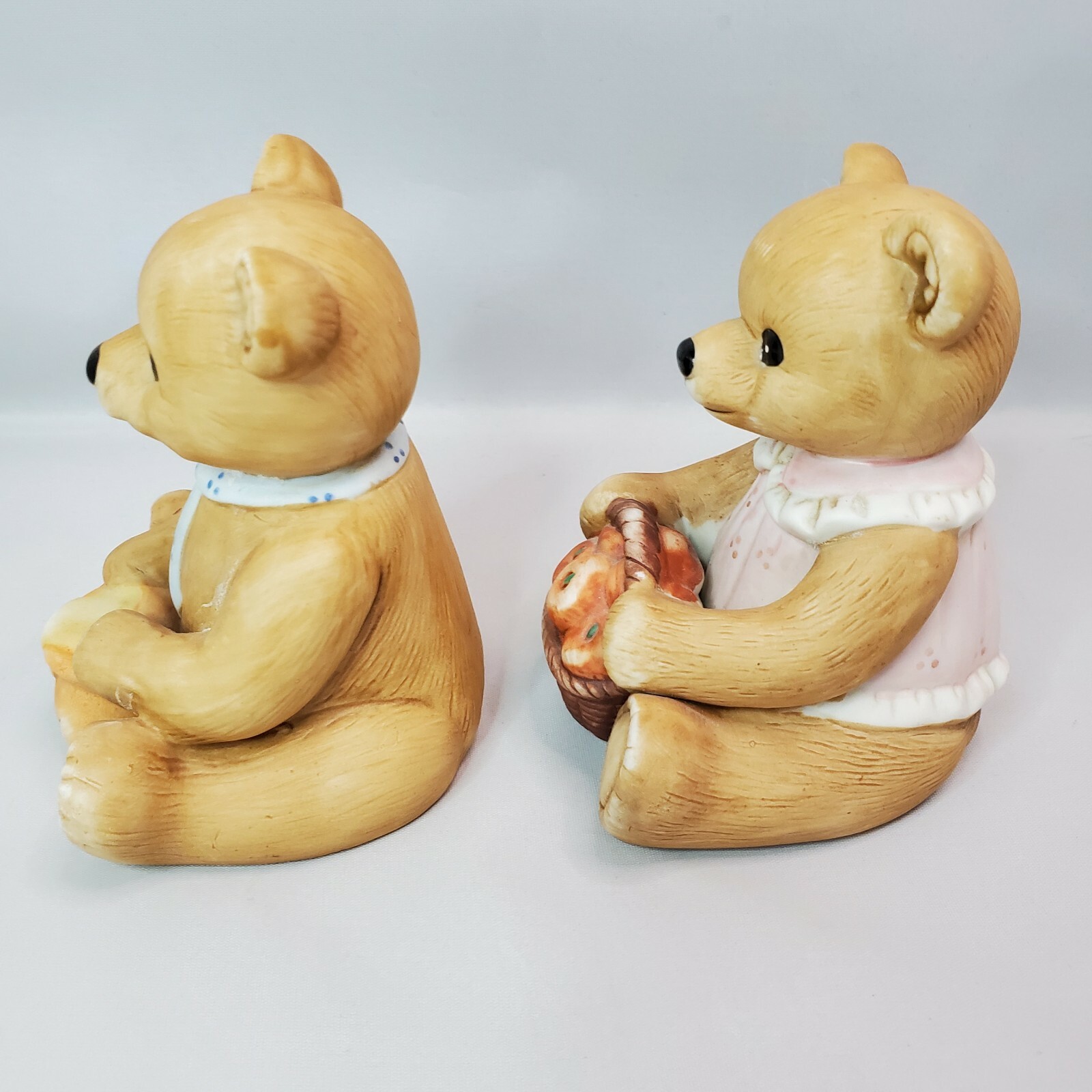 Vintage Homco Girl Bear with Basket of Apples Boy Bear with Honey Pot Figurine
