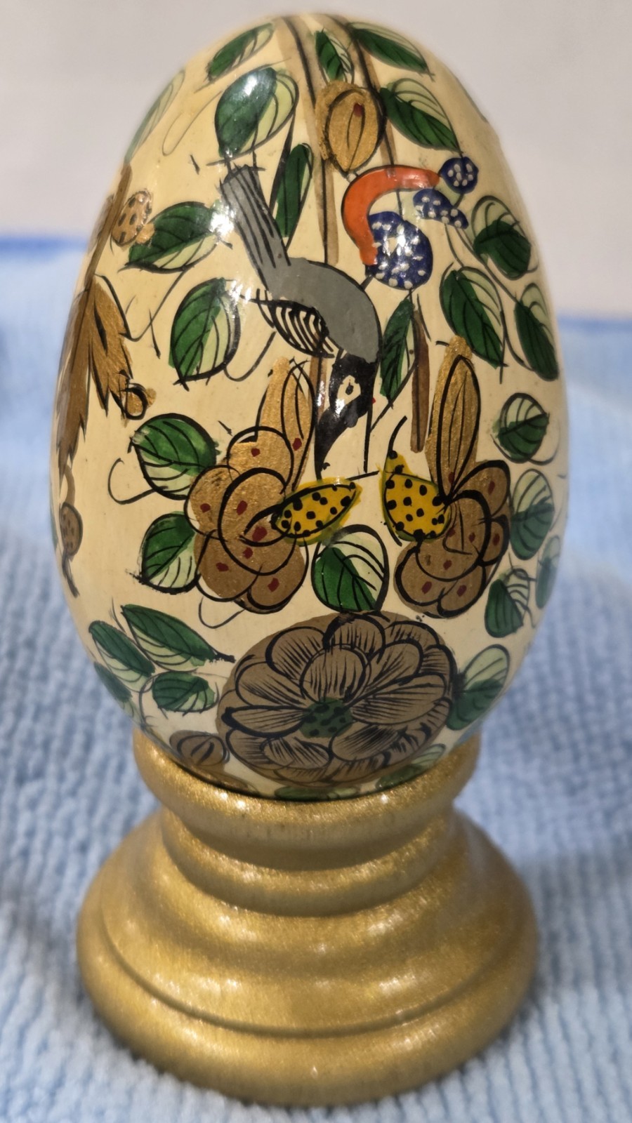 Vintage Hand Painted Egg With Pedestal Stand Made In India