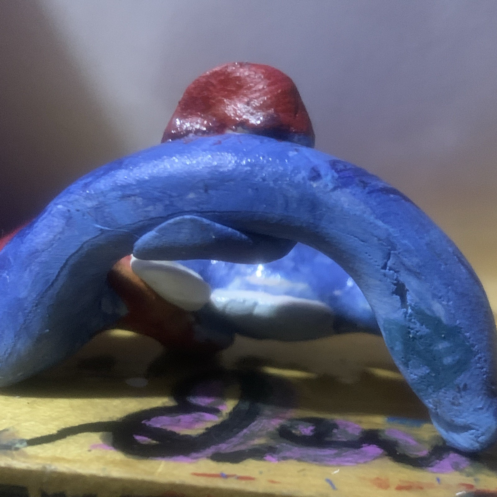 Hand Painted Abstract Clay Sculpture, Blue Red White Abstract Art Decor