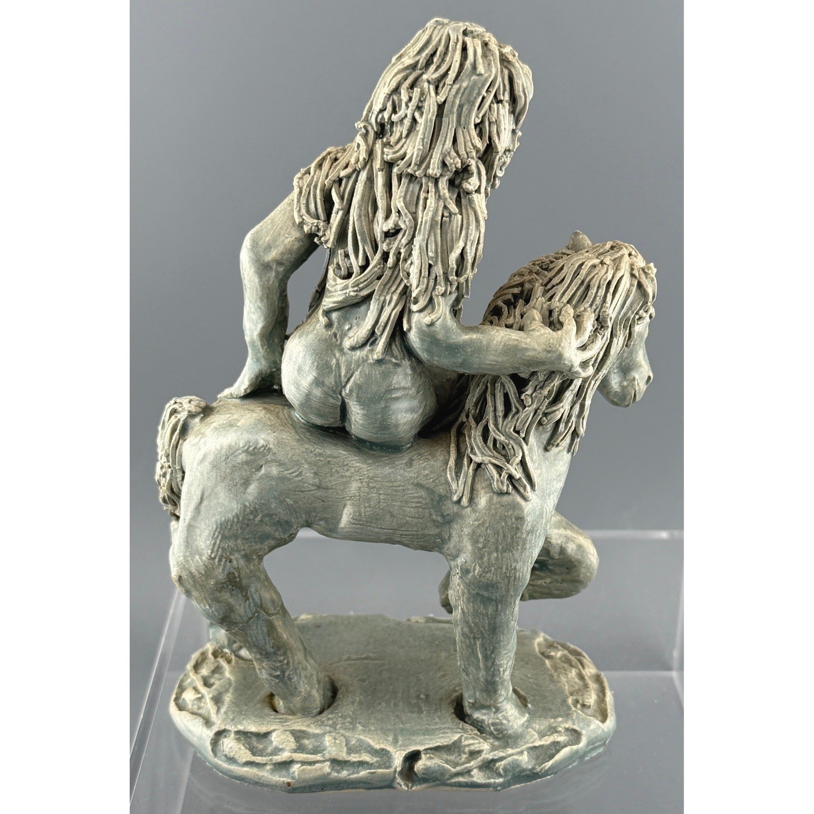 Vintage Ceramic Figure Nude Woman Riding Horse Sculpture Artist Signed 5.5in