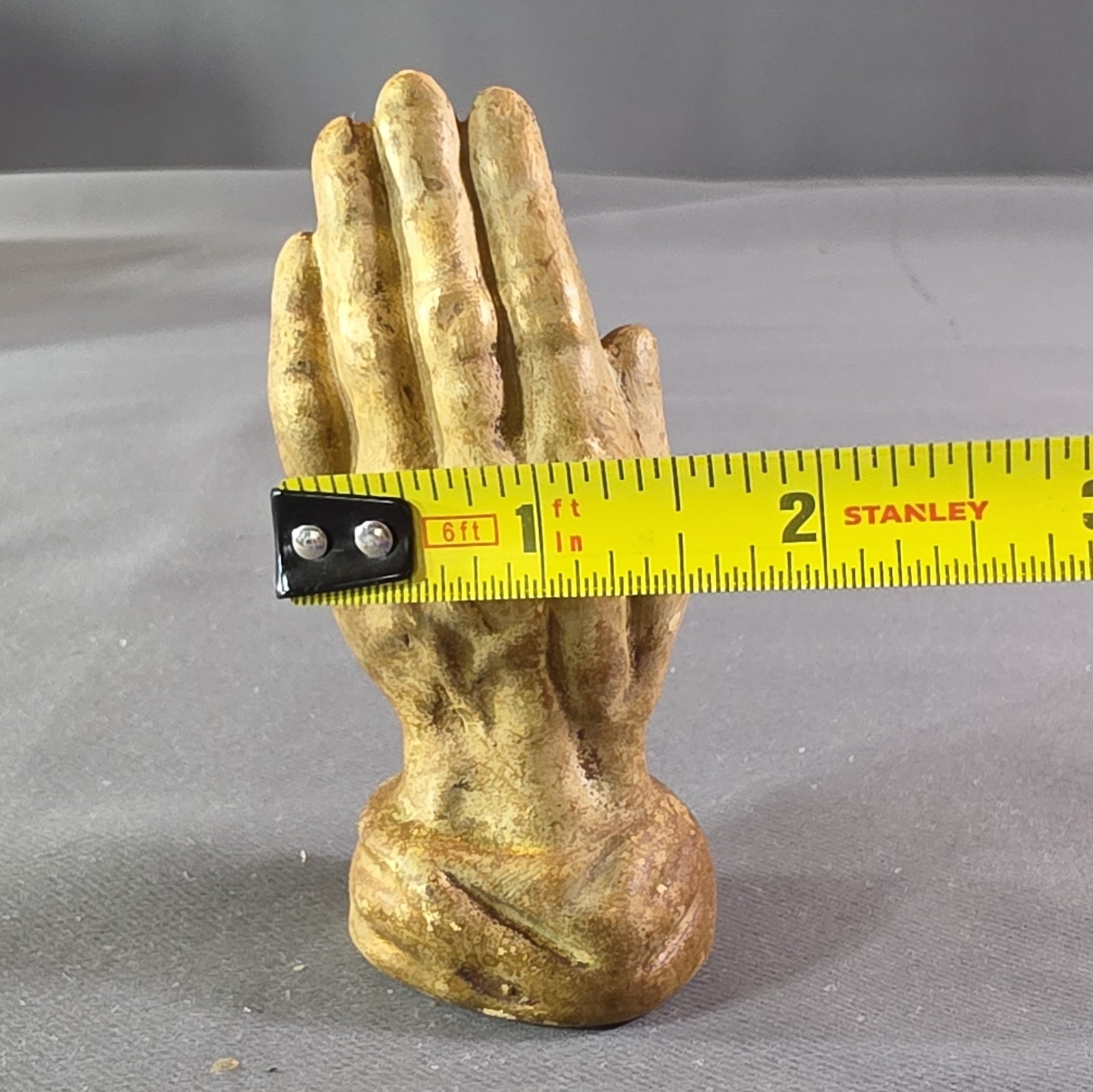 Gold-Tone Ceramic Praying Hands Religious Figurine Painted Finish 4 in Small