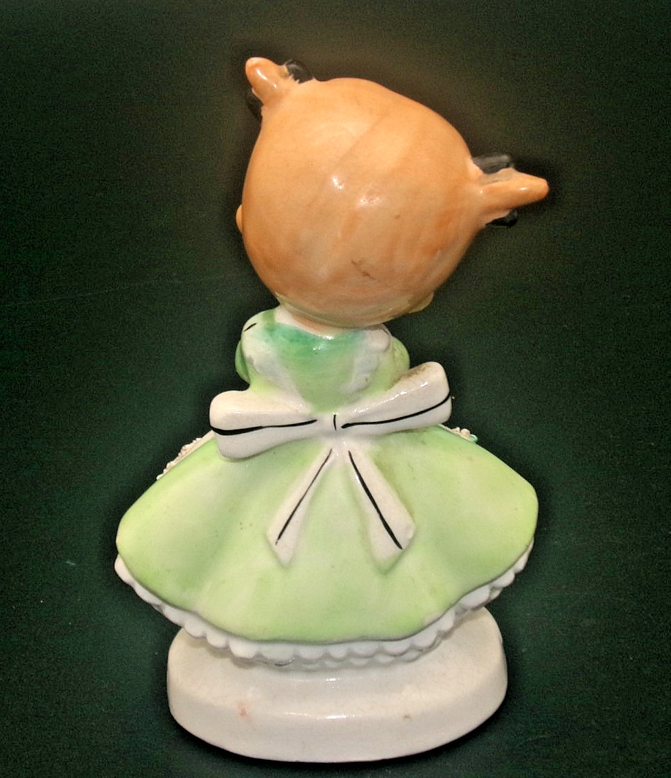 Vintage Ucagco Girl Green Dress “Lonsome for You” Valentine Figurine Japan RARE