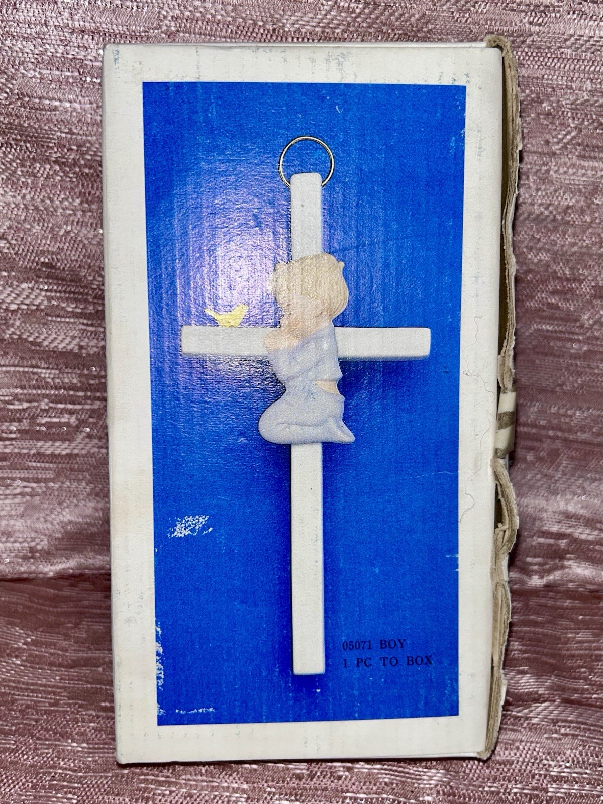 Lefton Boy Facing Left Kneeling Praying W Cross Yellow Bird #05071 VTG 1985 NIB