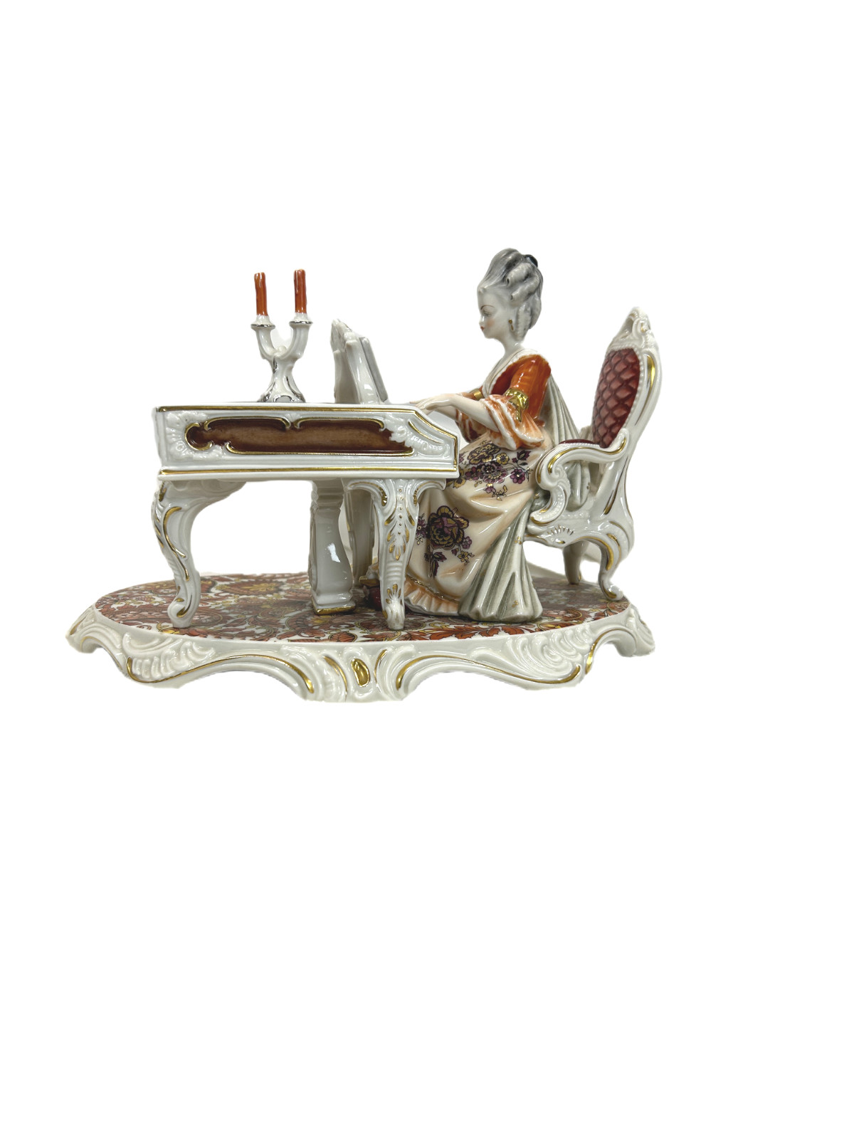 H.H. Kunst Dresden Porcelain Figurine Elegant Court Scene Women Piano Player