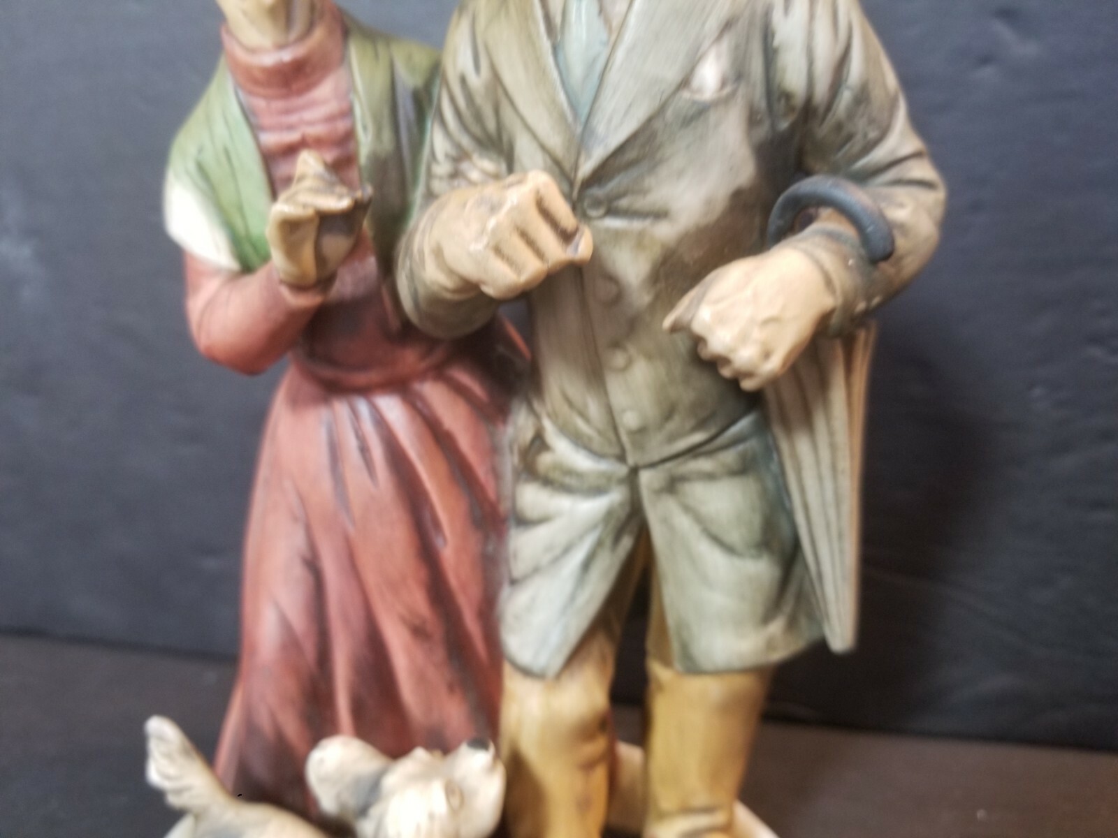 Old Couple Walking Dog Figurine, 9 1/2″ H