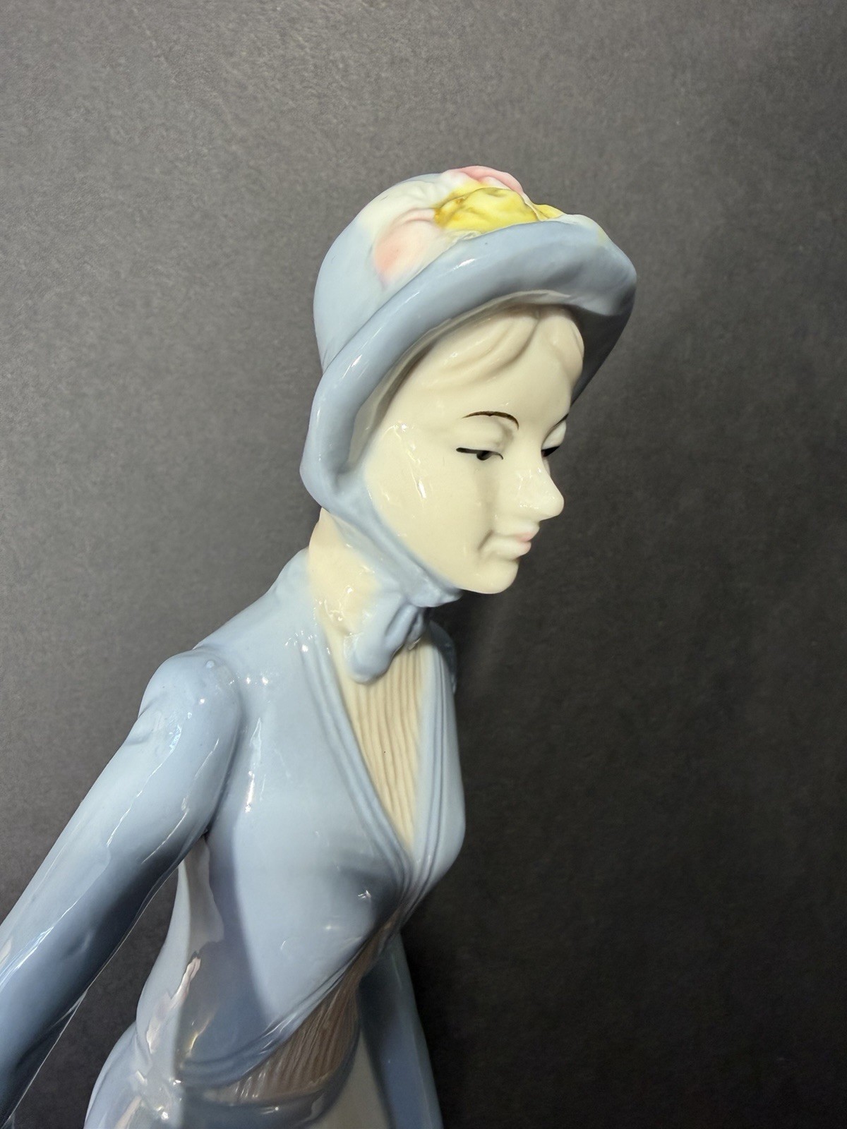Vintage MORRISON Porcelain Figurine Lady in Blue Gray Jacket Skirt
