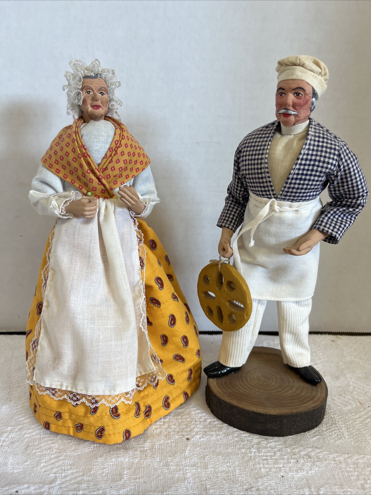 Vtg French Baker & Wife Clay Tettacotta Life Like Folk Art France