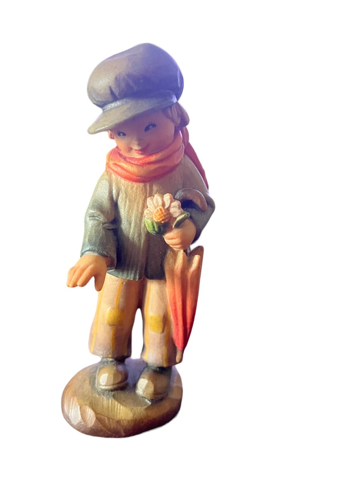 Vintage Anri Signed Ferrandiz Italy Boy Holding Flower Umbrella 4 1/8″ in Height