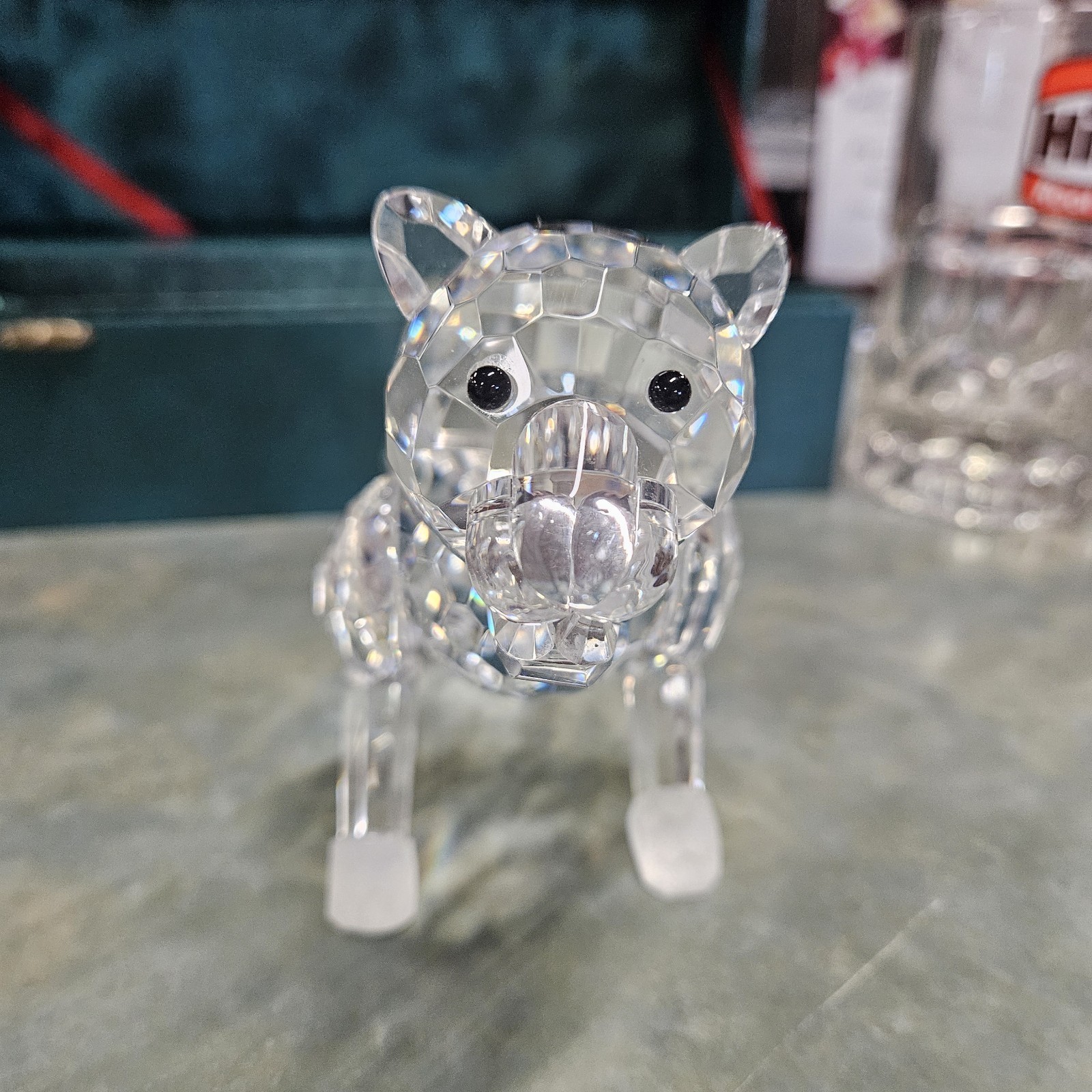 Swarovski/Lalique Style Faceted Crystal Cat Panther Frosted Paws W/Box 9″ X 5″