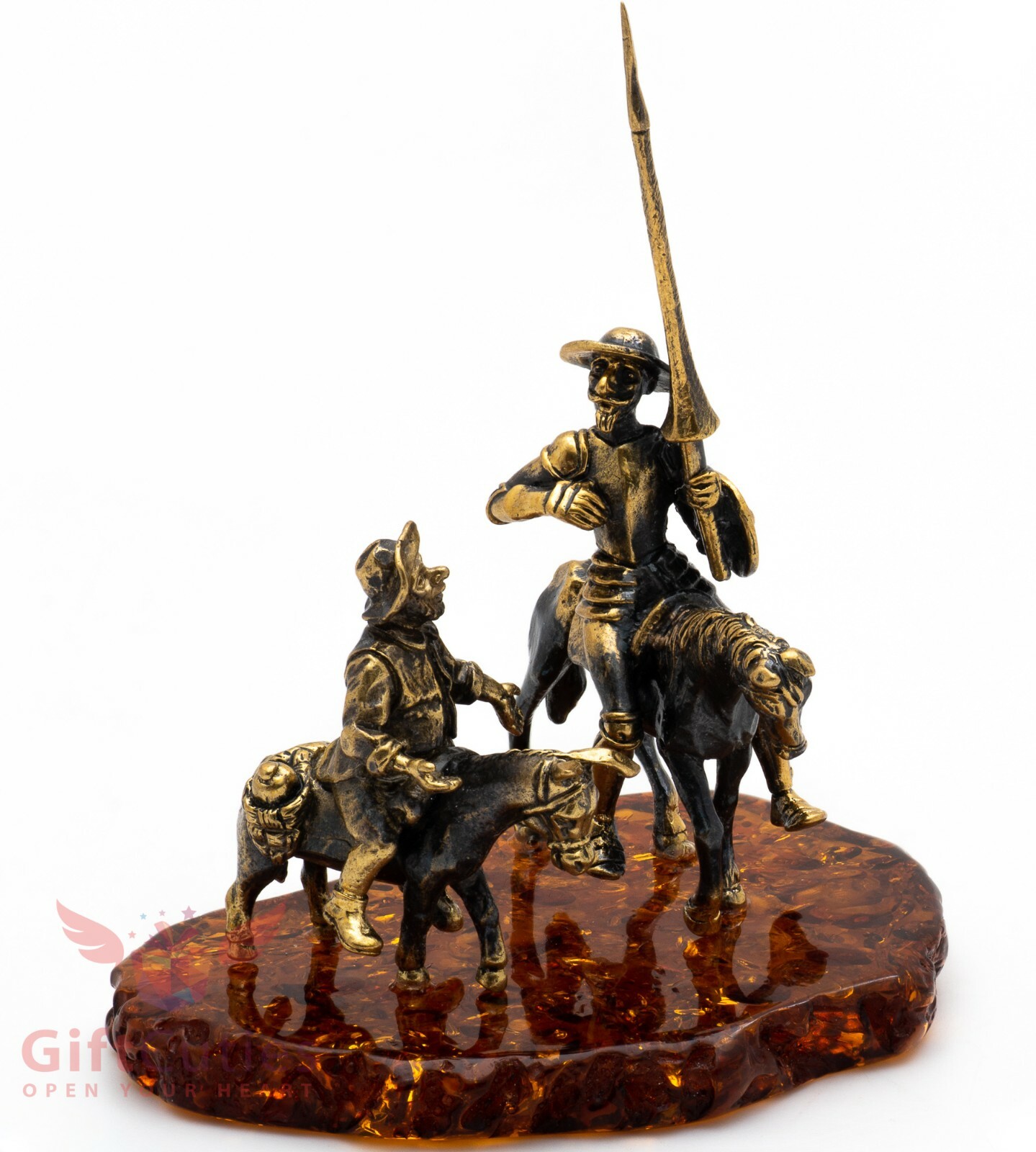 Brass Amber figurine Don Quixote Spanish Knight & Sancho Panza Донкихот IronWork