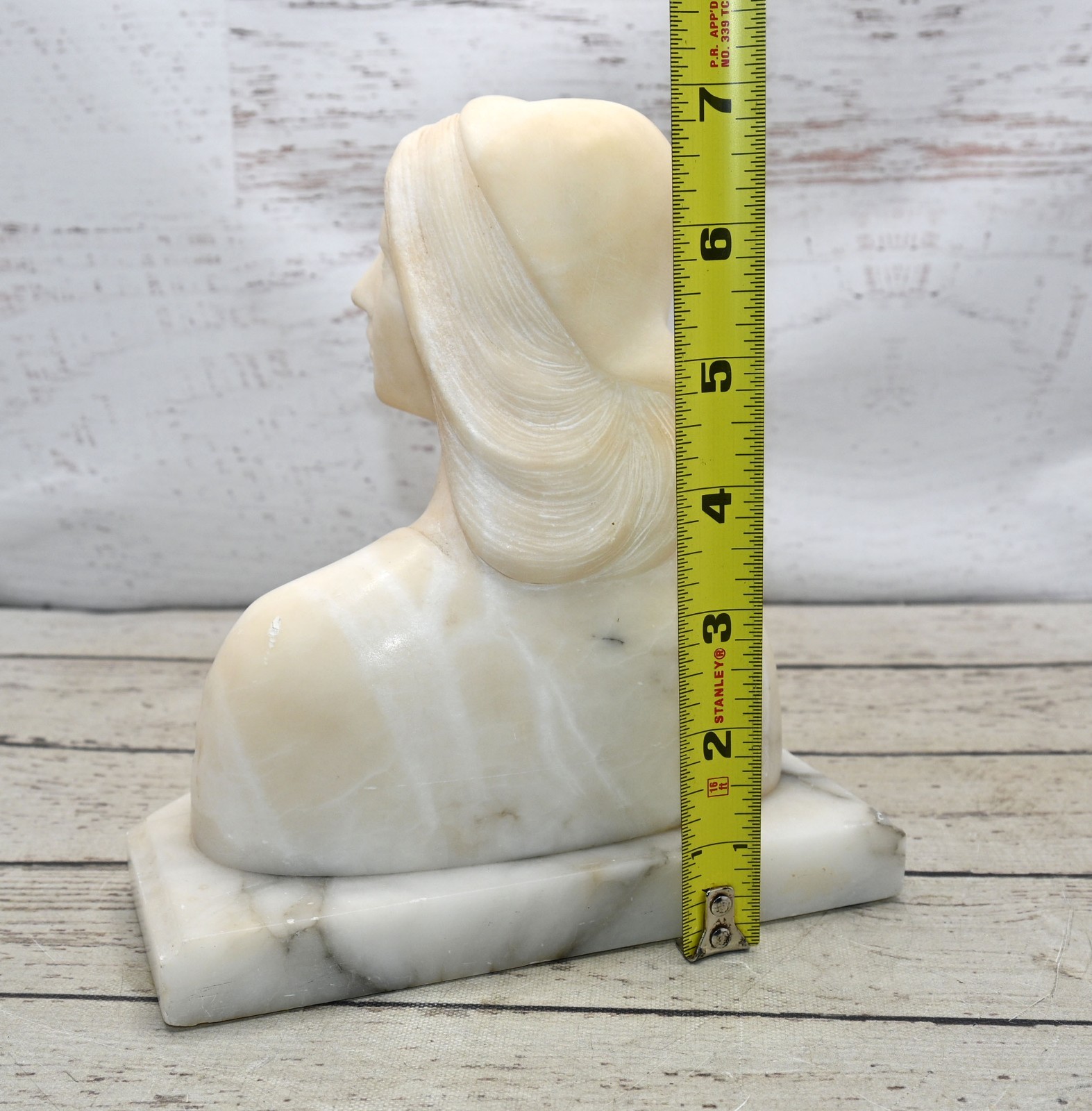 Vintage Carved Alabaster Sculpture Marble Bust of Joan of Arc Made In Italy