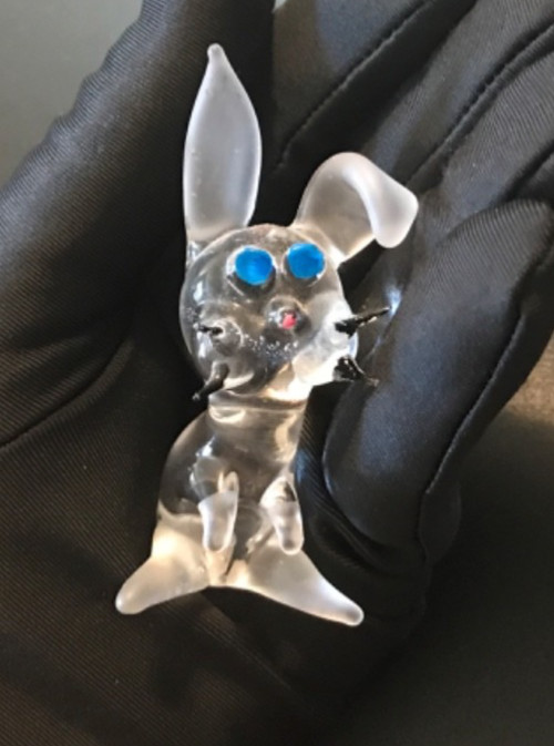 Vintage Art Hand Blown Glass Adorable Bunny Rabbit with Blue Eyes