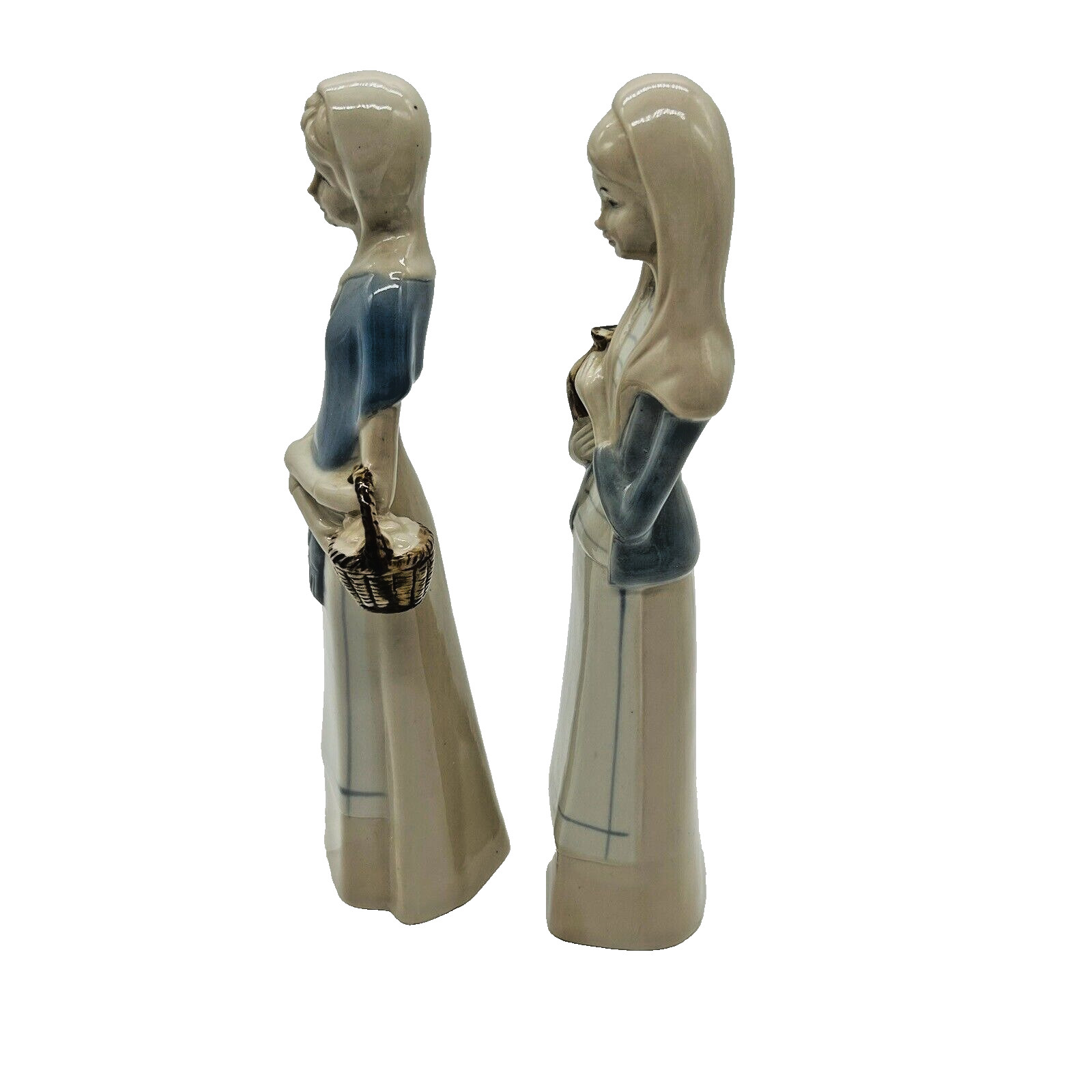 Vintage Imcor Porcelain Figurines Pair Peasant Women 10″ Tall 1950s Japan