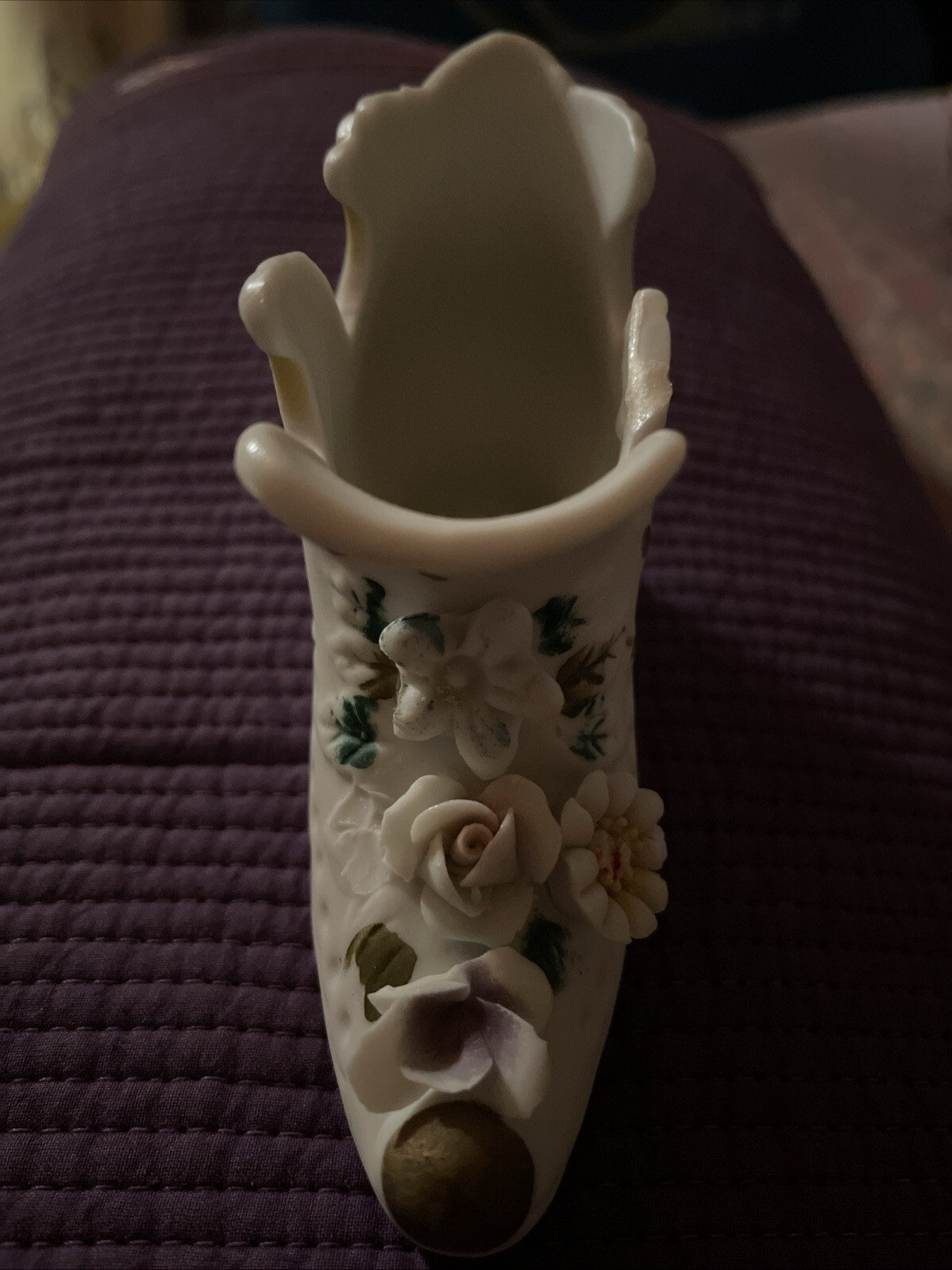 Vintage Lefton Porcelain Bisque Shoe Figurine 4” Missing Small Piece sold as is
