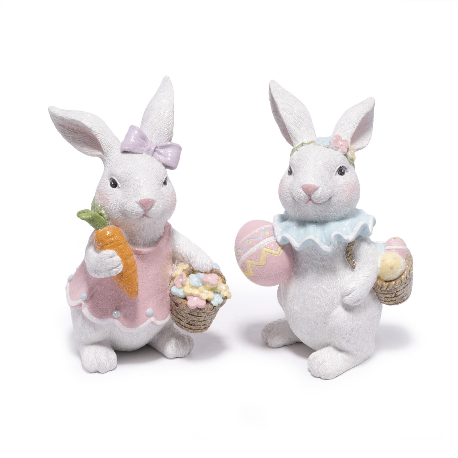 Easter Bunny Figurines Set, Spring Rabbit Decor with Easter Eggs Basket, Flor…