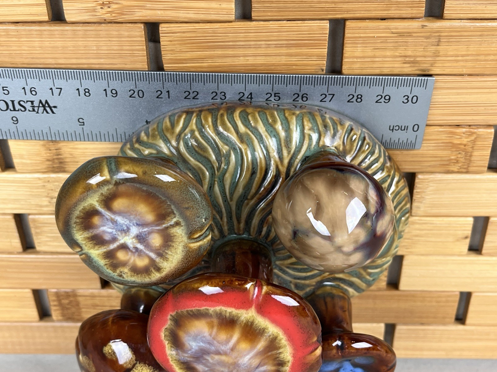 Mushroom Cluster Figurine Vintage Glazed Ceramic Art Deco Decor