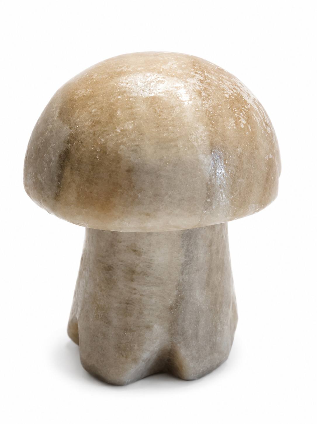 Carved Stone Mushroom Figurine Polished Marbled White Gray Made in Mexico Decor