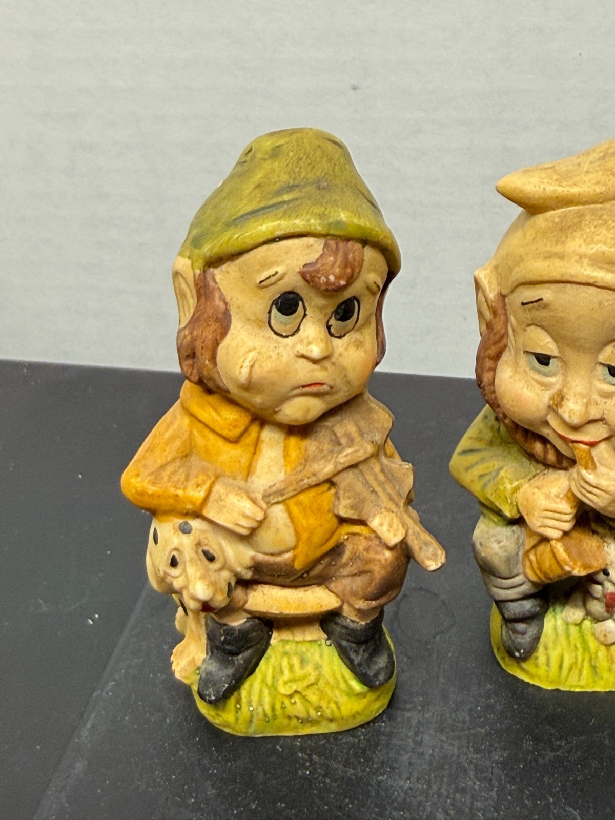 Set of 3 Small Carved Gnomes Leprechauns Resin? 3 1/2″ HIgh Whimsical