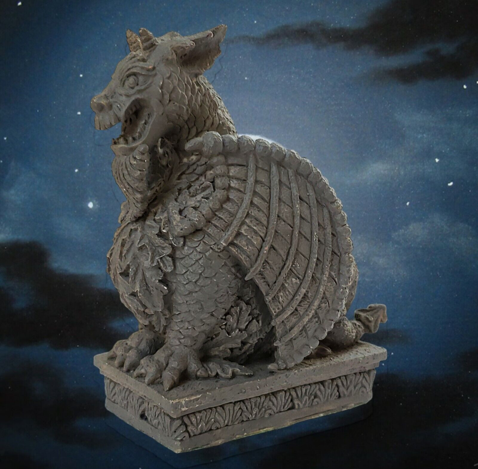 Vintage Prototype Faux Stone 4″ Sitting Dragon Figurine