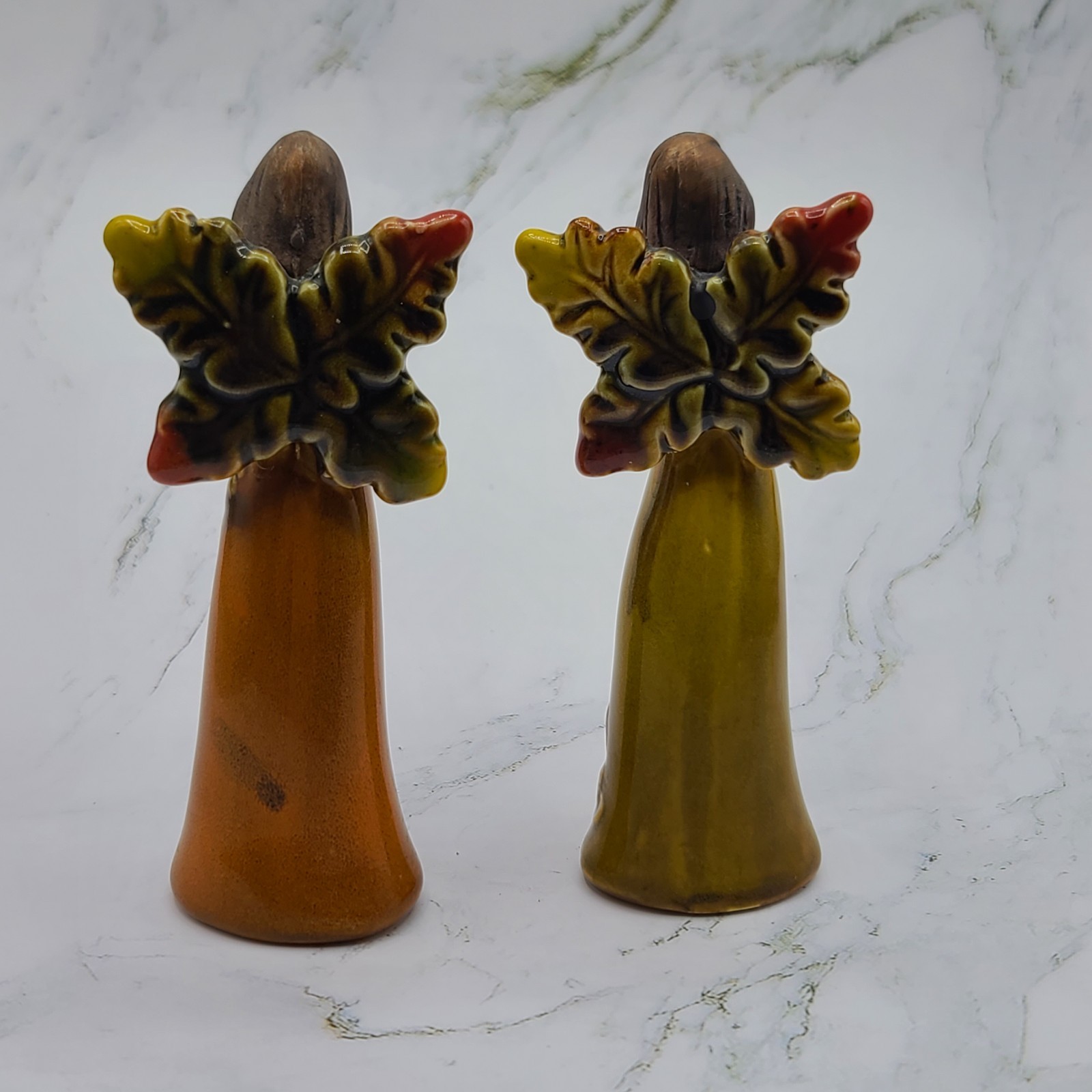 Ceramic Angel Figurines Set Of 2 Autumn Sunflowers Pumpkins Fall Decor