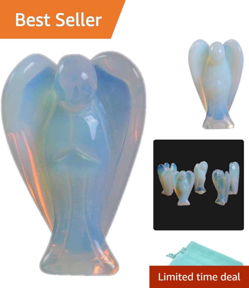 2-Inch Moonstone Opalite Pocket Angel Statue – Reiki Healing Guardian Charm
