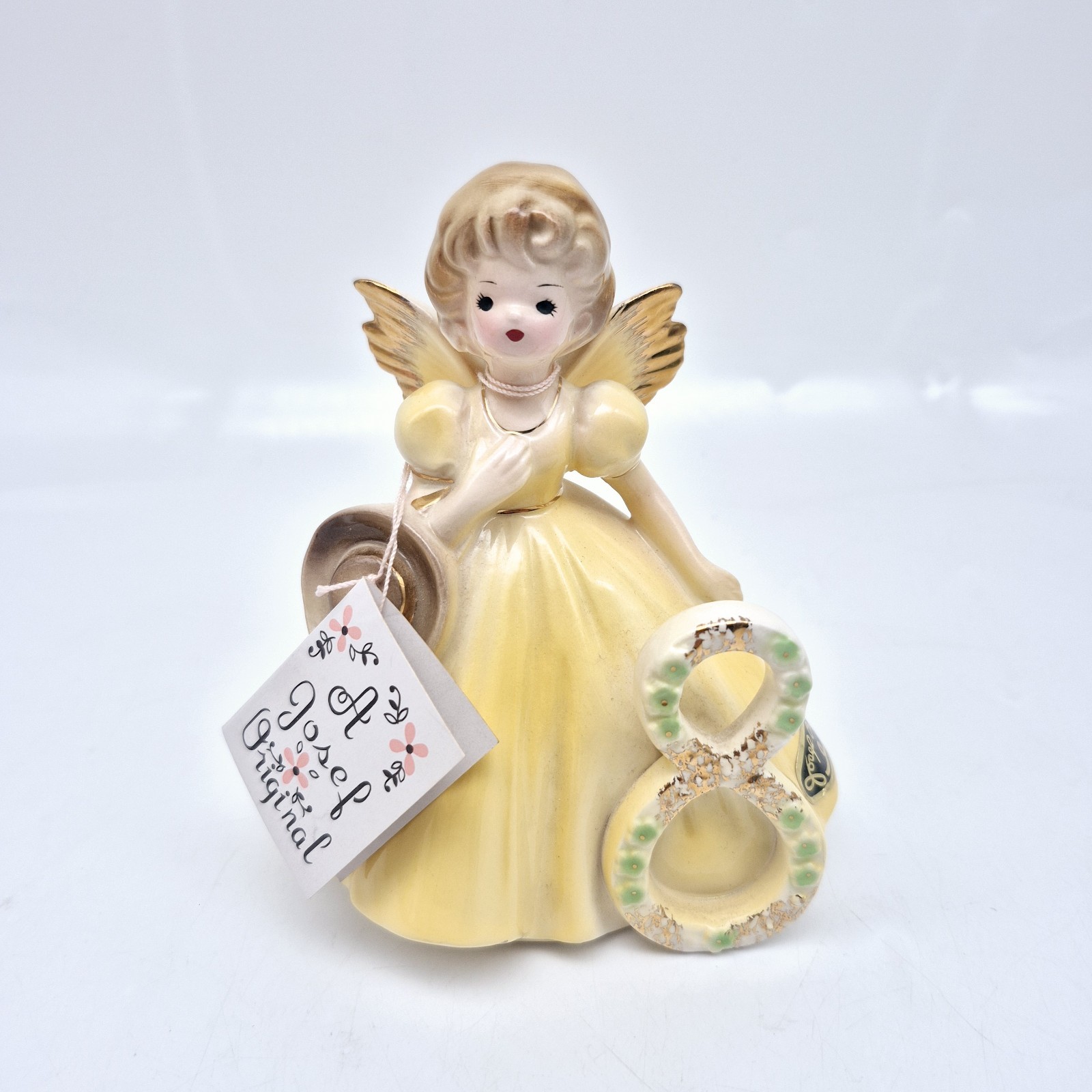 Josef Originals Birthday Girl Age 8 Angel Ceramic Figurine Japan Black Eyes Tag