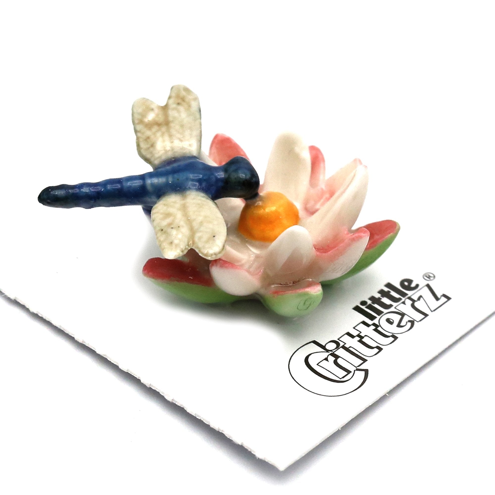 Little Critterz – Dragonfly on Water Lily “Bluet” – Miniature Porcelain Figurine
