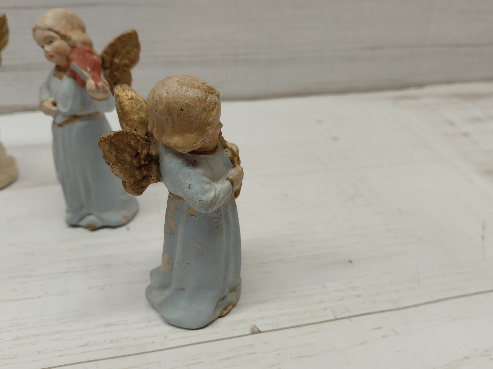 Vintage Set of 6 Angels Playing Instruments Resin? Made in Germany US Zone AS IS