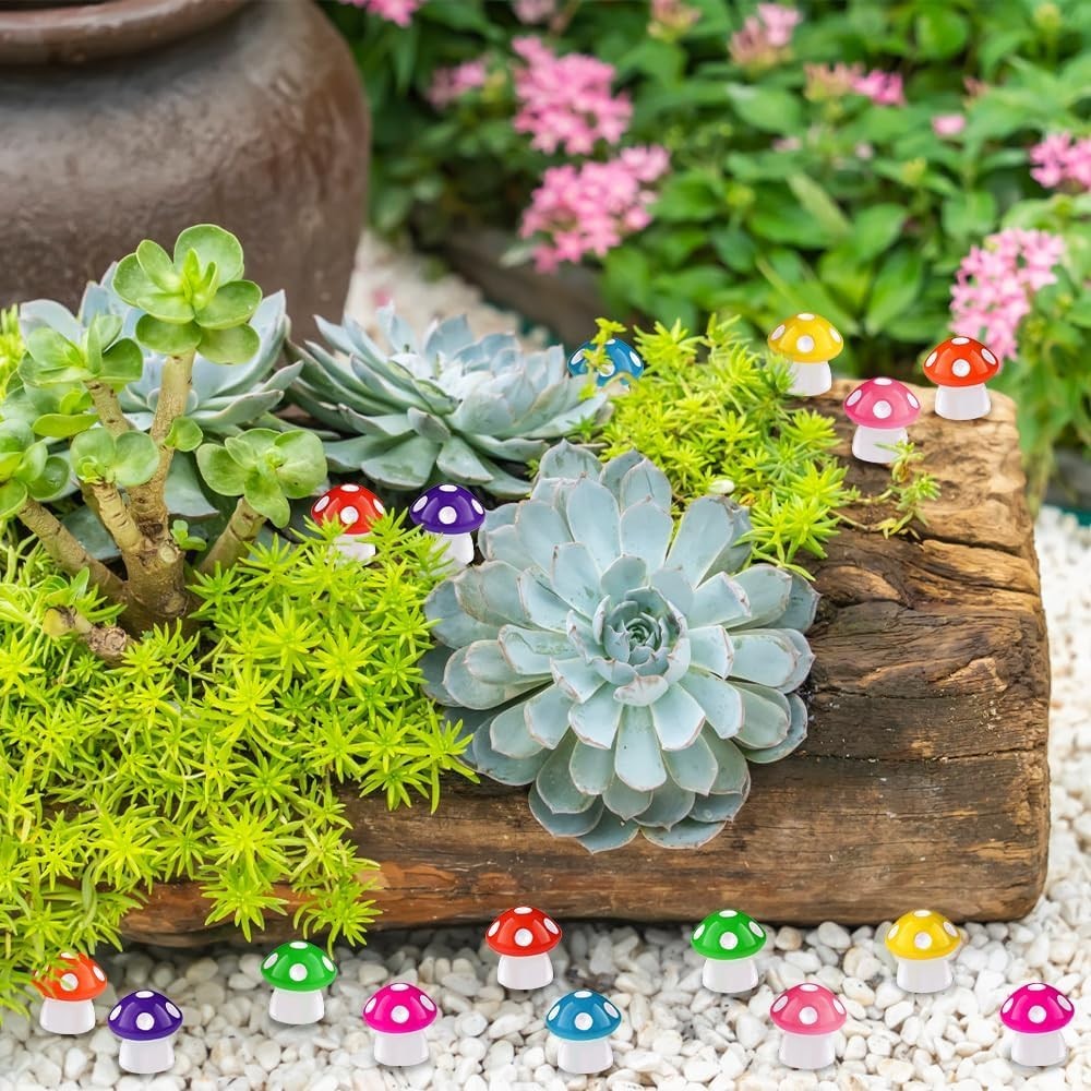 Vibrant 100pcs Tiny Resin Mushrooms – 8 Colors for Creative Miniature Landscapes