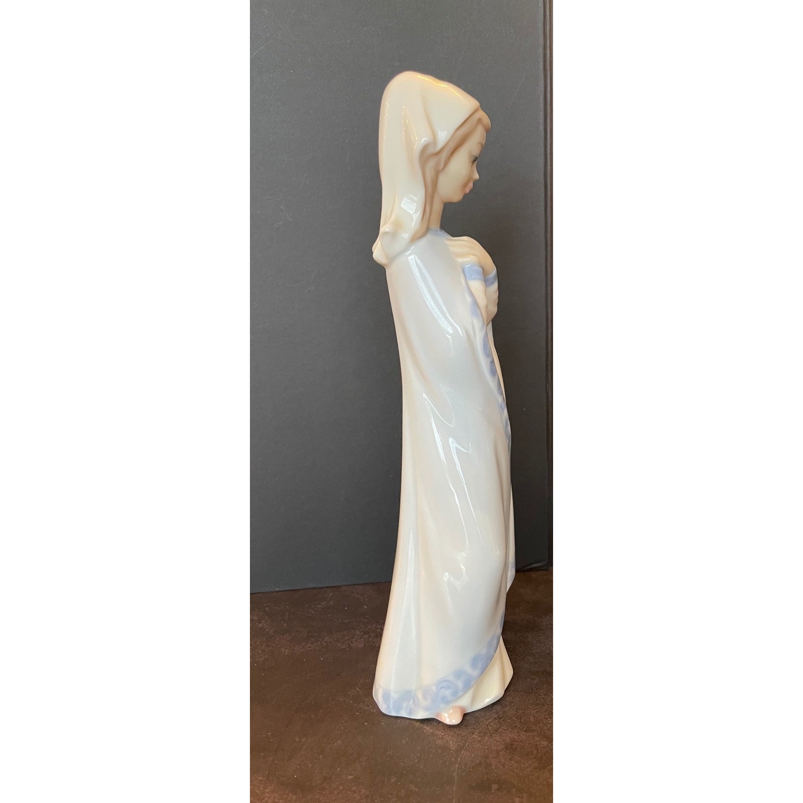 Zaphir Porcelain Virgin Mary Figurine Spain Cream Blue Excellent Glazed Madonna