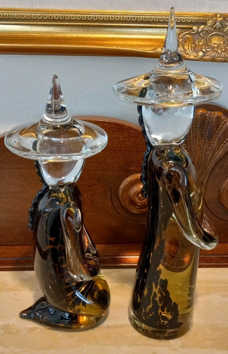 Vintage MCM Pair of MURANO Sommerso Asian Amber 10″-12″ Figurines ~ Excellent