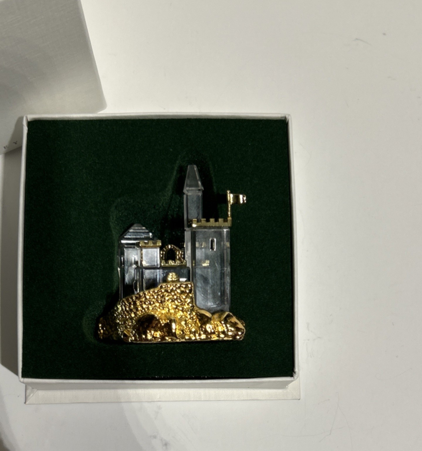 Journeys Crystal Metal Building Figurines Set of 2 Gold Clear Architecture Boxed