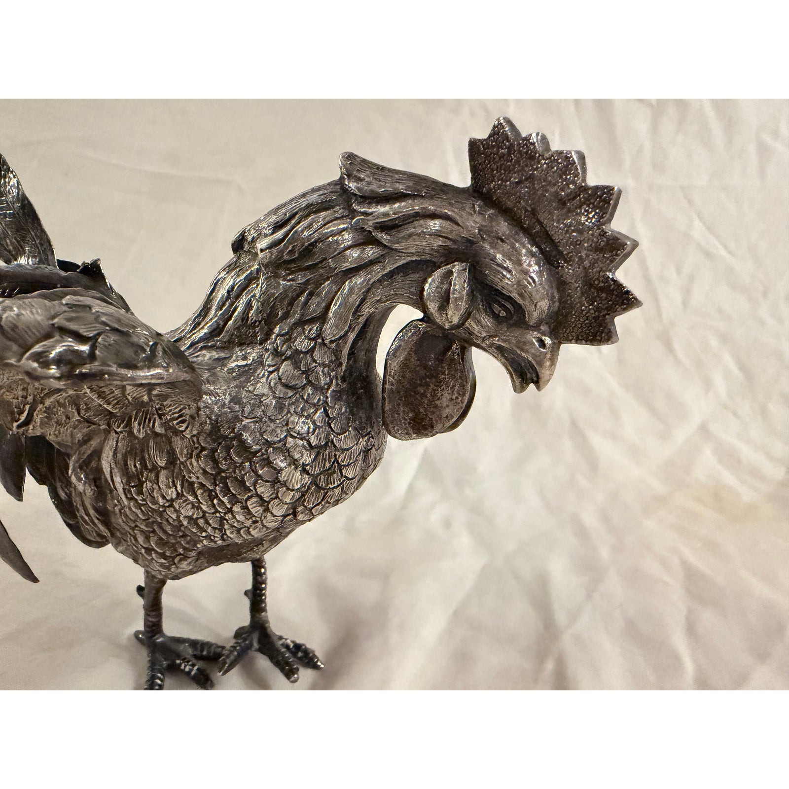 Mid-20th Century Spanish .915 Silver Sterling Rooster Figurine Detailed Work