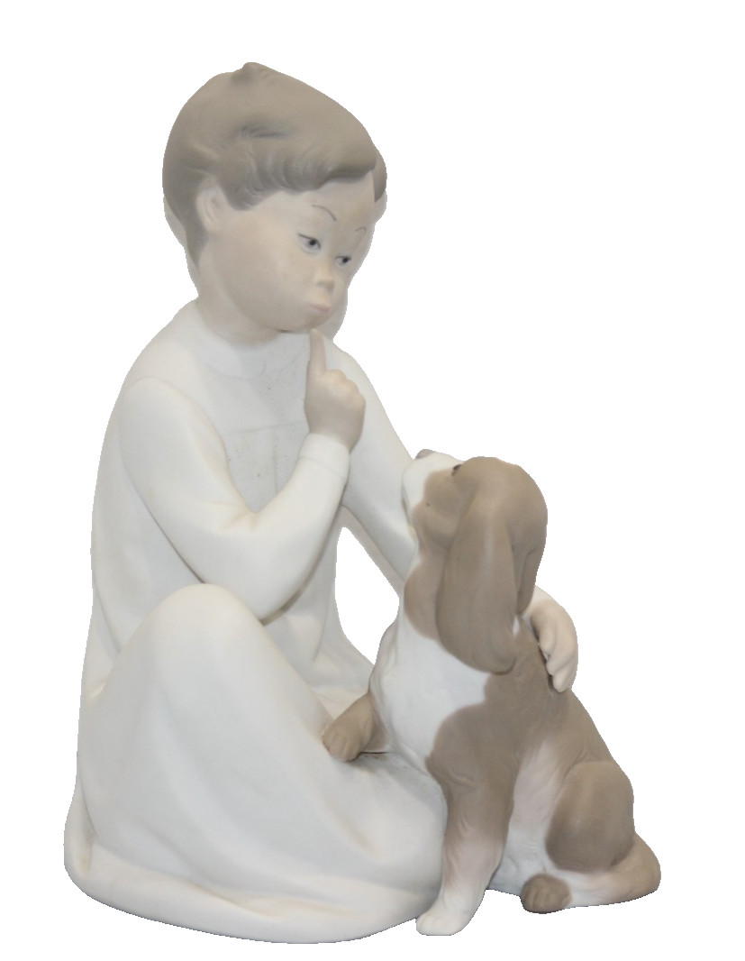 LLADRO BOY WITH DOG SHHHH QUIET! RETIRED MATTE PORCELAIN FIGURINE #4522 Spaniel