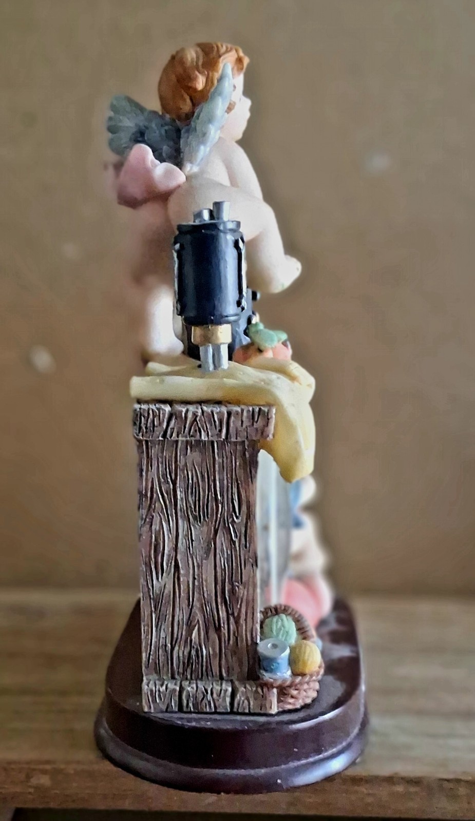 Turtle King Corp Beaitiful “De Elina Cherubs on Sewing Machine Wooden Base Runin