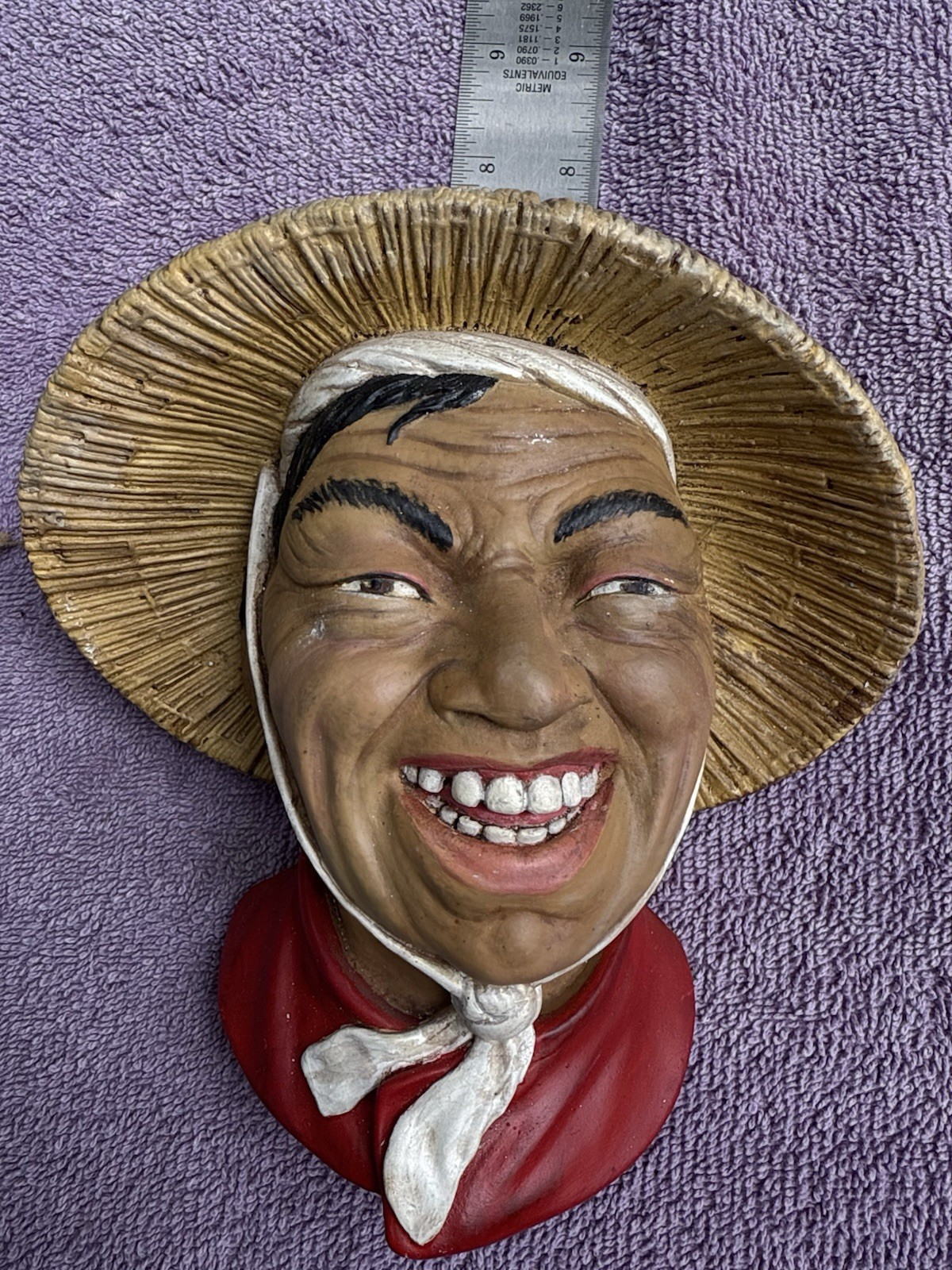 Vintage 1963 United Kingdom Coolie Chalkware Wall Hanging Bust