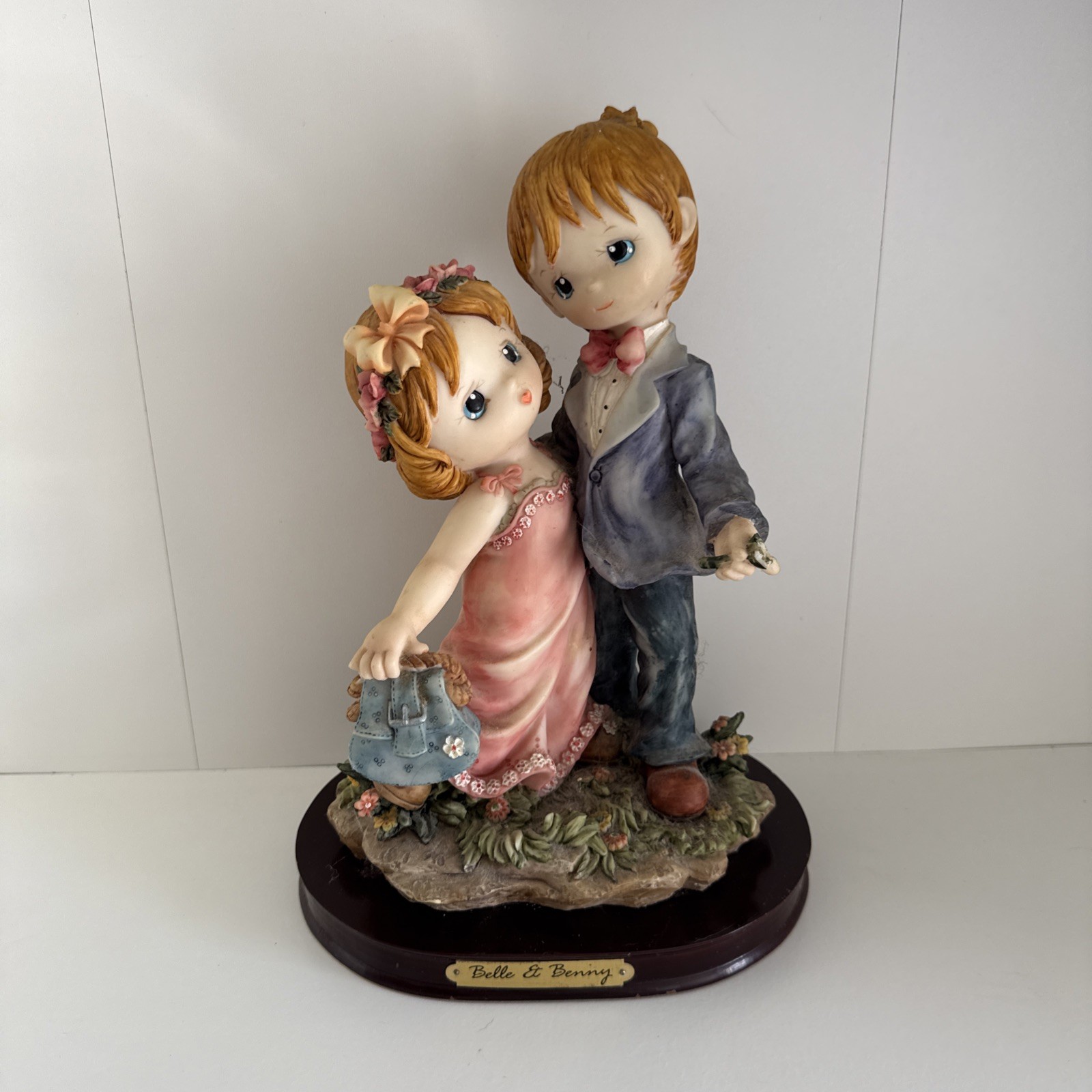 Belle And Benny 11” Turtle King Corp Romantic Figure On Wood Base Broken Flowers