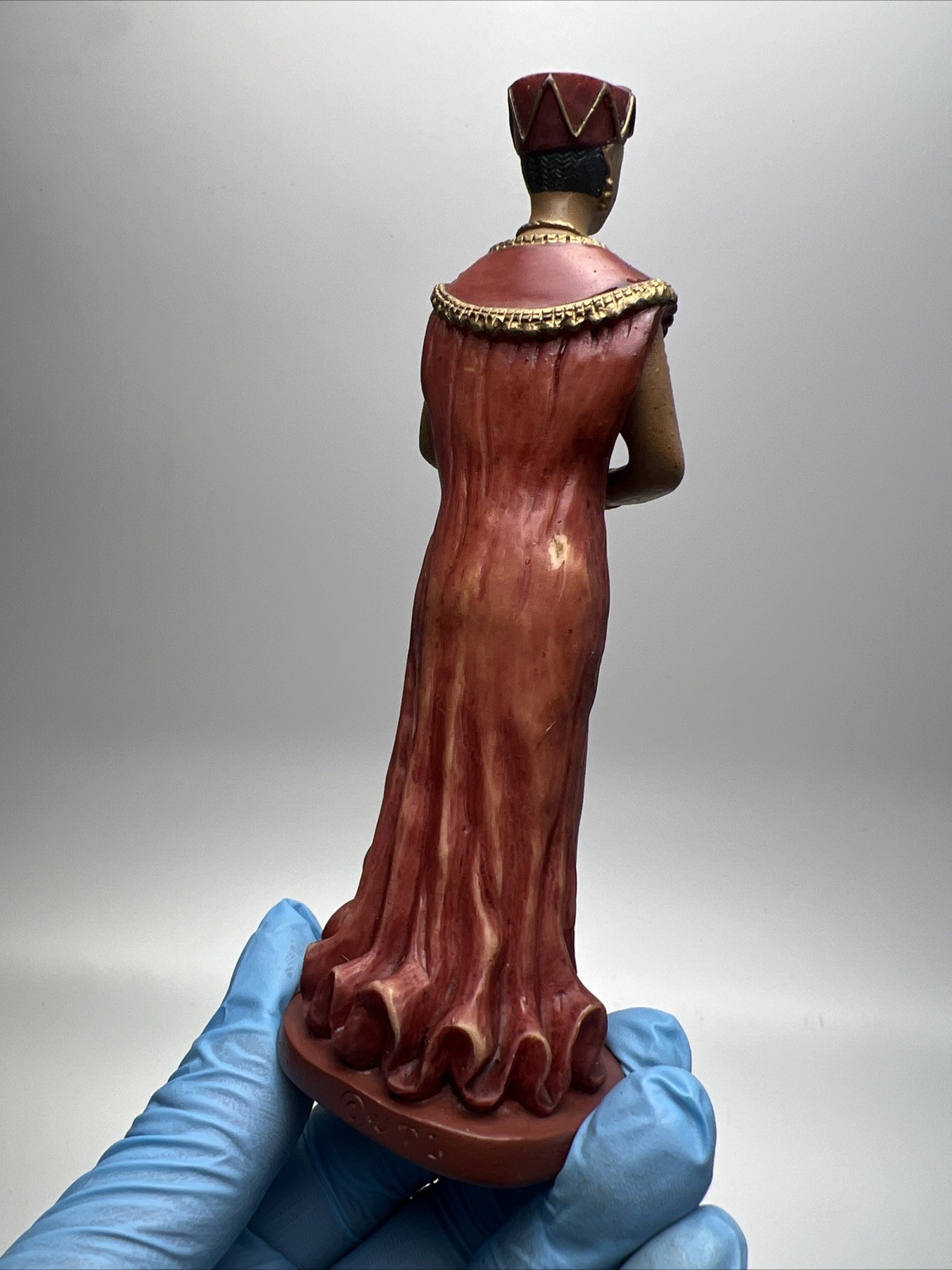 African Woman Figurine in Brown and Gold Dress 1980 S