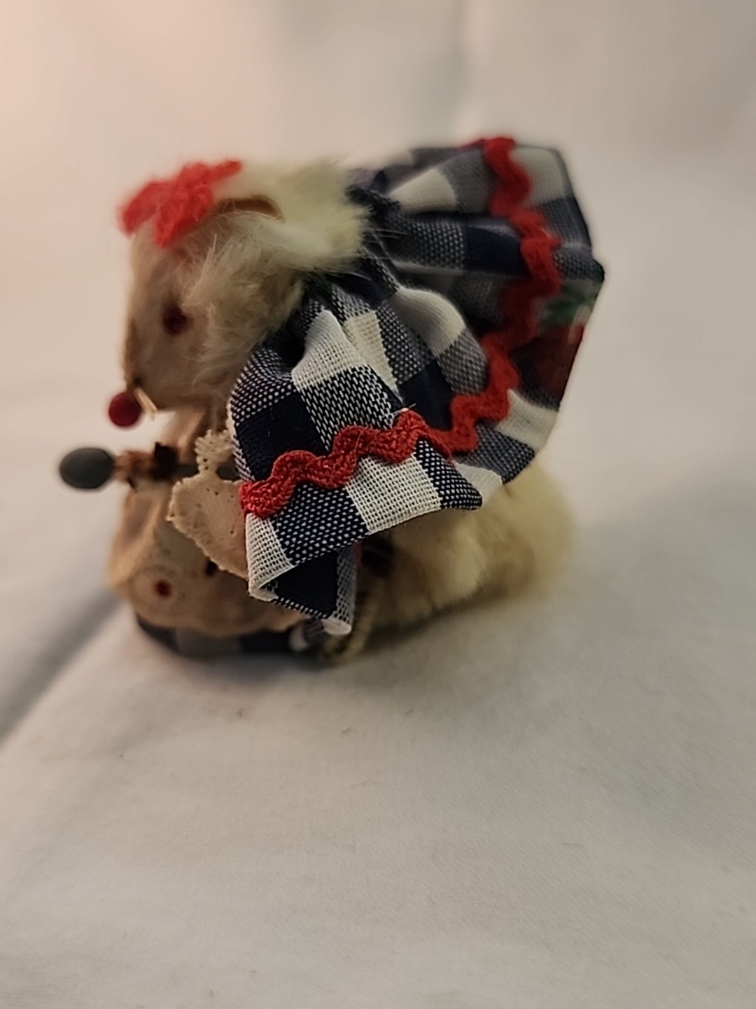 Vintage Original Fur Toys Mouse in Dress with Spoon West Germany