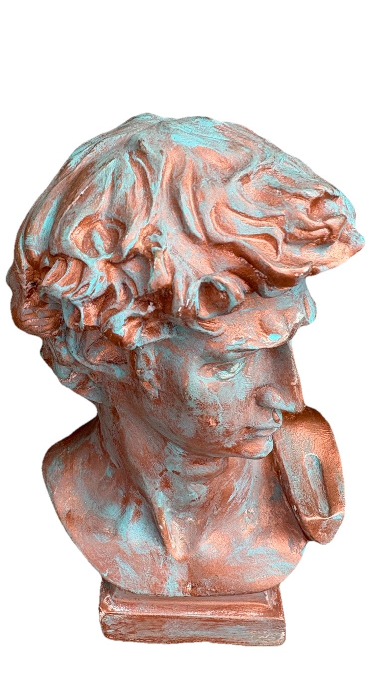 Michelangelo David Painted Ceramic Copper Patina 6” Bust Painter Sculpture