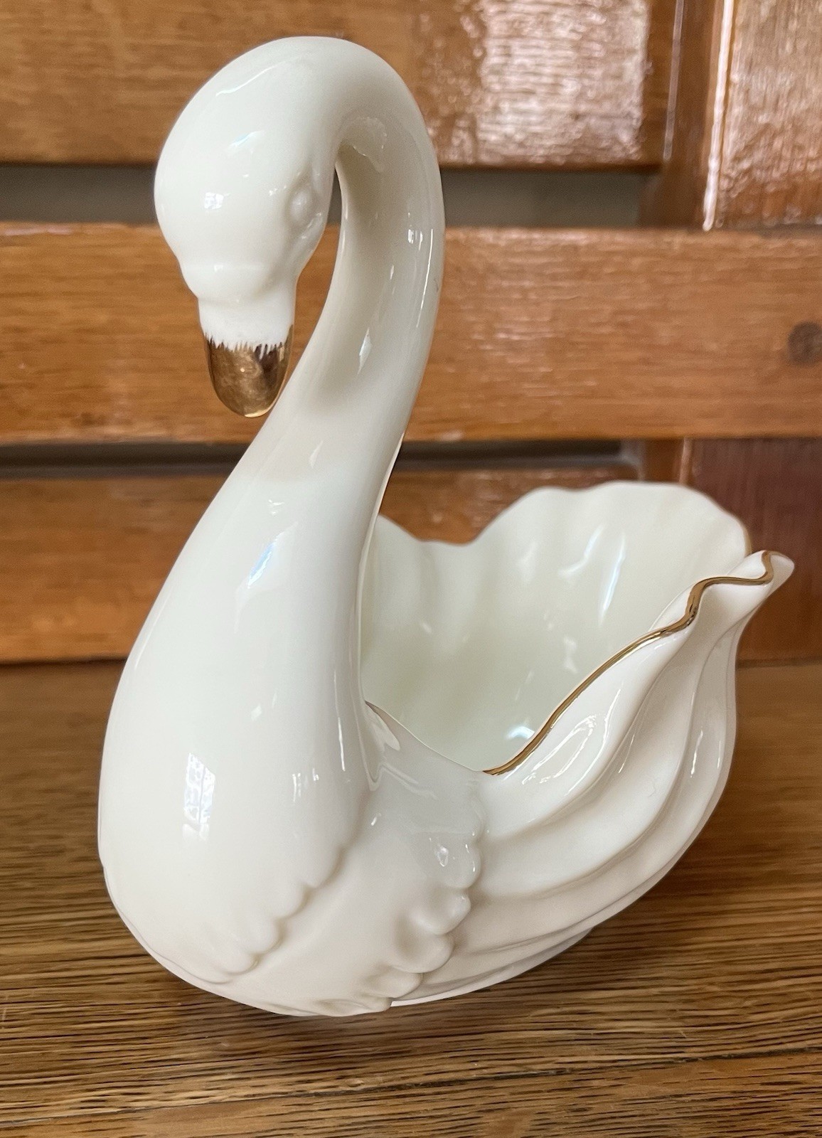 VTG Baum Brothers Formalities Porcelain Swan Figurine Trinket Dish Gold Trim