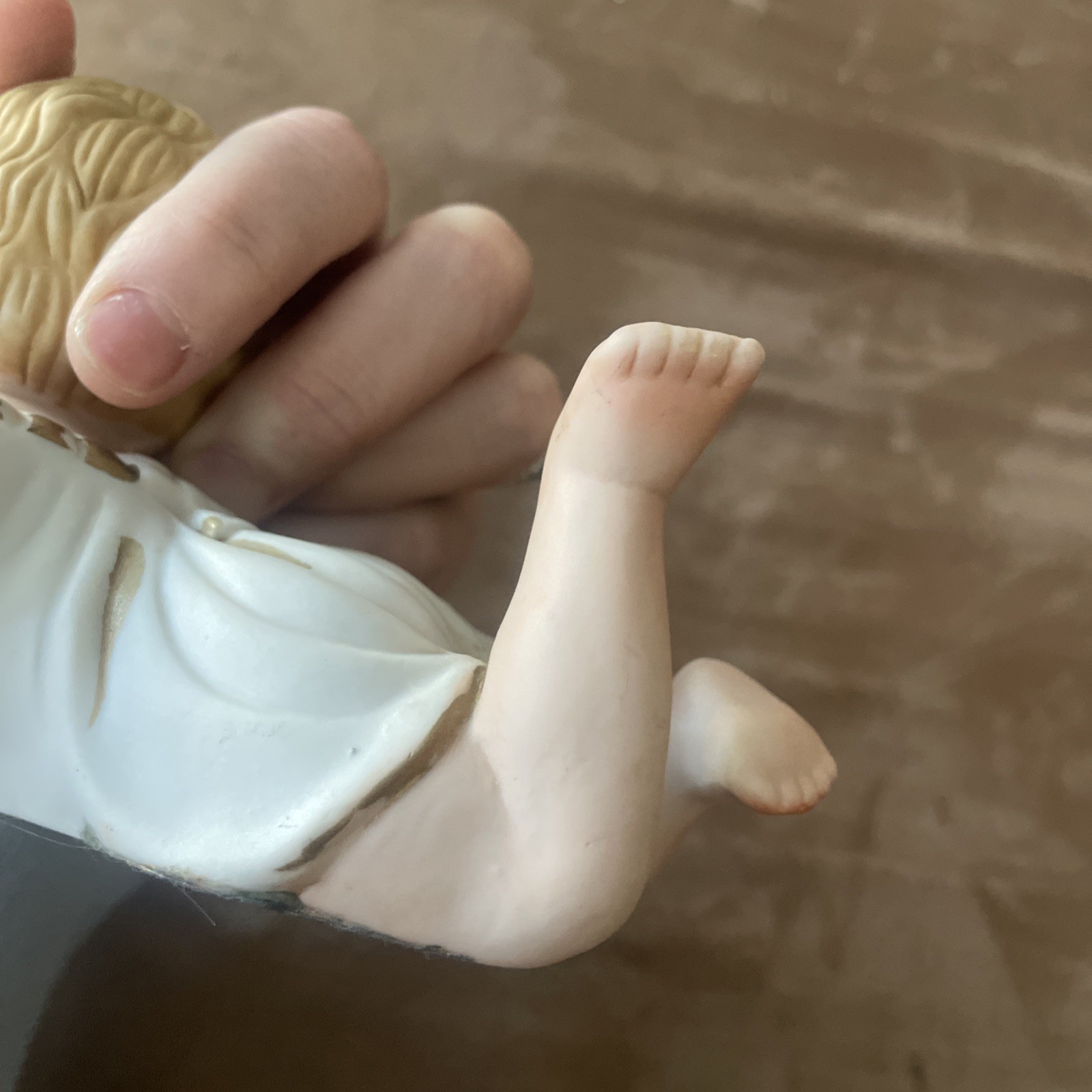 Vintage Piano Baby Figurine Hand Painted LEGO Sweet Bisque Porcelain 6″ Taiwan