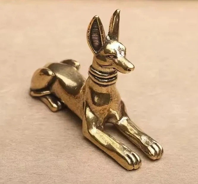 Brass Jackal Dog Animal Figurine Mini Statue Desk Table Home Decoration Toy