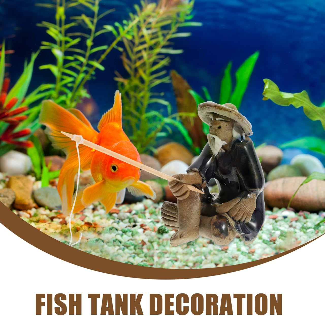 2 Pcs Mini Sitting Fishing Figurines, Ceramic Fisherman Figurines for Fish Tank