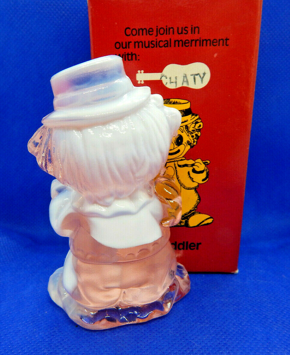 MOSSER ART SOLID GLASS ~ CHATY THE FIDDLER CLOWN ~ PINK & WHITE SLAG ~ WITH BOX