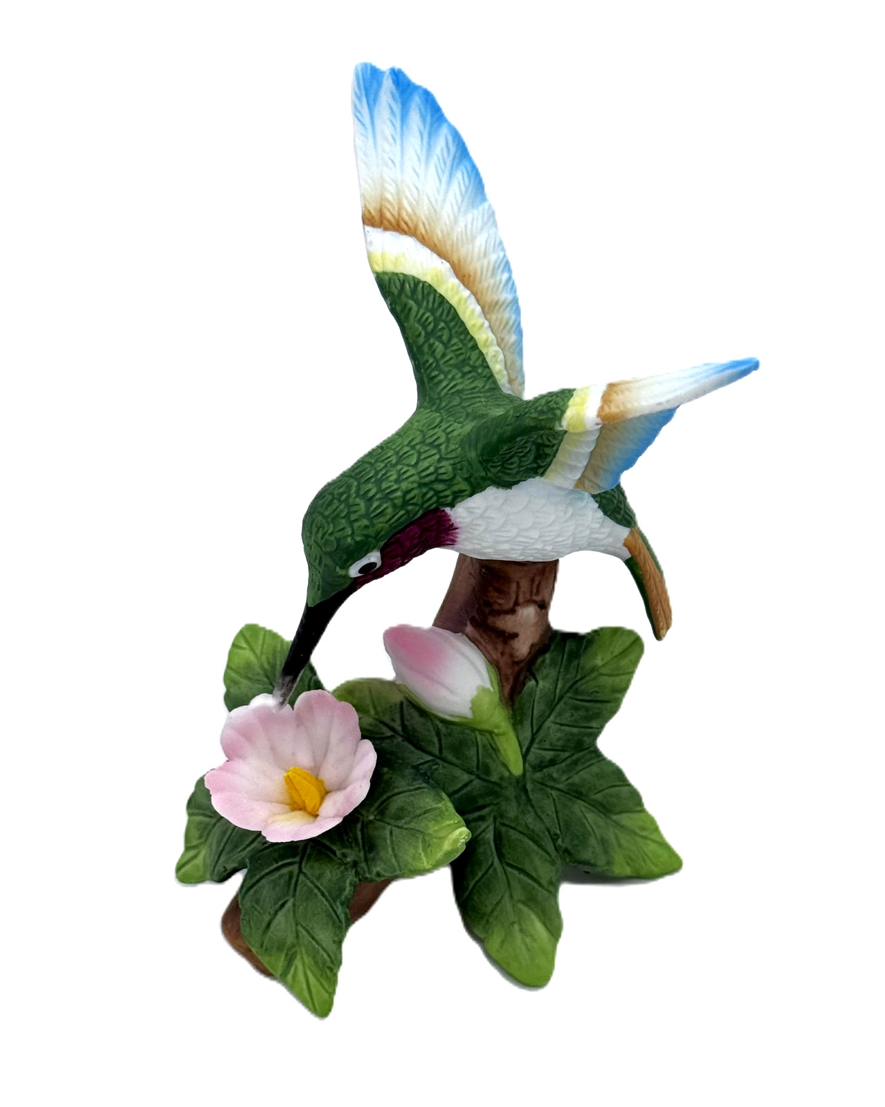 Vintage Porcelain Ceramic Hummingbird Figurine Perched on a Branch 4.5″ Tall🐦