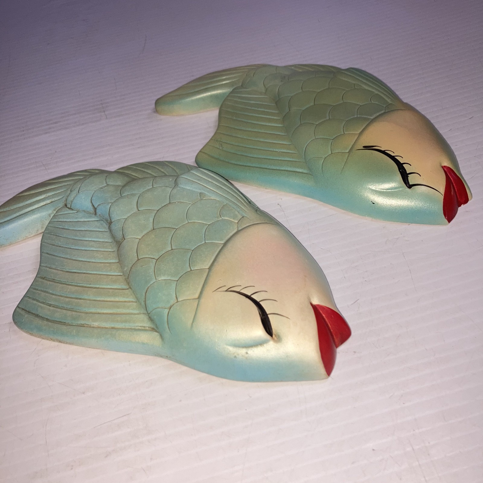 Vintage Miller Studio Chalkware Fish Wall Décor Lipstick Set of 2 8.5″