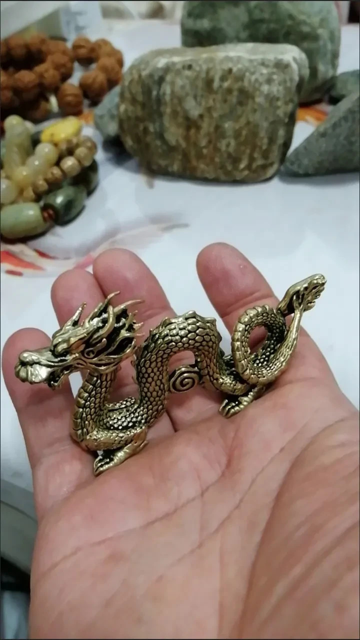 3.7 Solid Brass Vintage China Dragon Auspicious Statue Home Lucky Ornament Gift